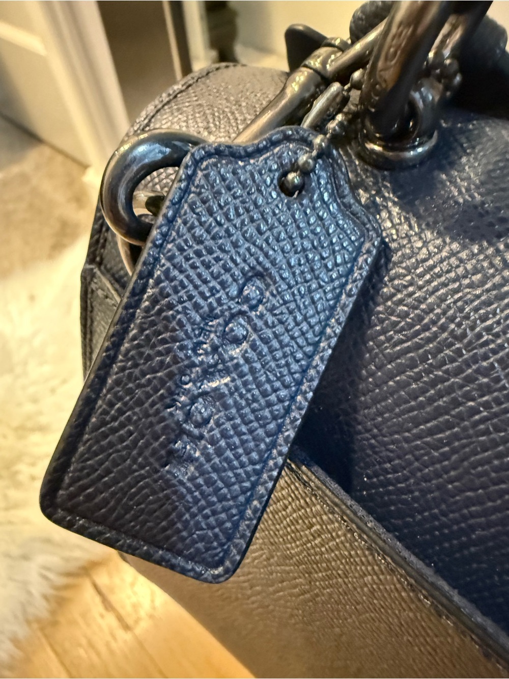 Coach Navy Leather Butterfly Appliqué Top-Handle Crossbody - Picture 4 of 12